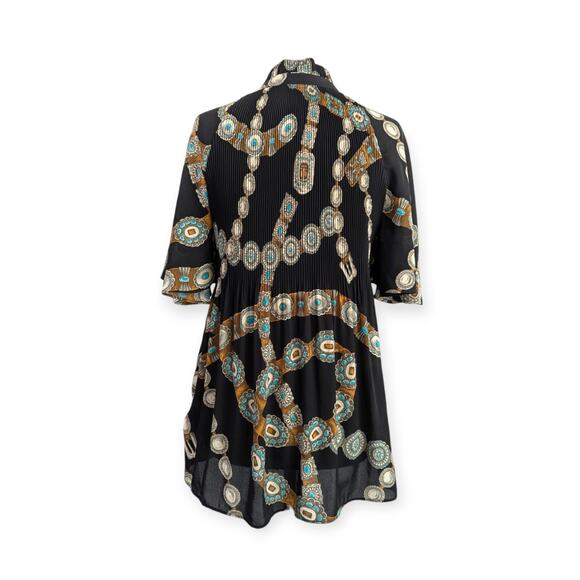 LRL Women's Black Southwest Belt Print Tunic Top pleated - Picture 3 of 9